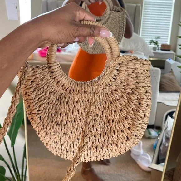 Boho Straw Top Handle Woven Handbag - Picture 2 of 10